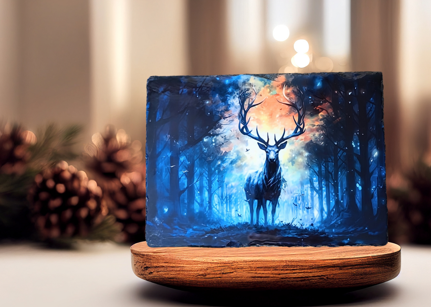 Magical Blue And Yellow Stag Slate Art