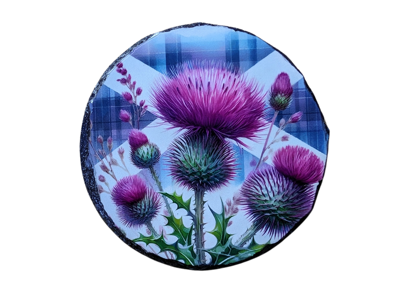 Round Scottish Thistle Slate Art