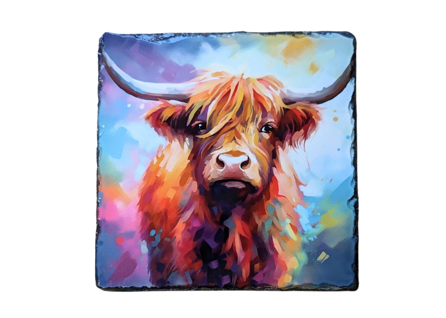 Water Colour Highland Cow Slate Coaster