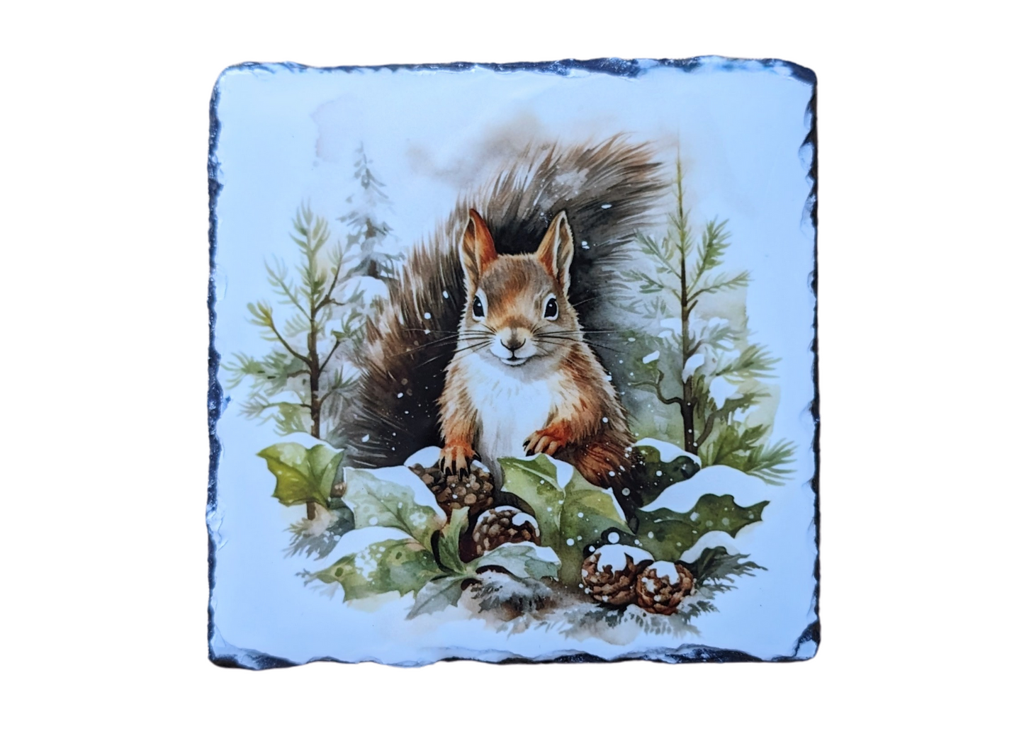 Winter Squirrel Slate Coaster