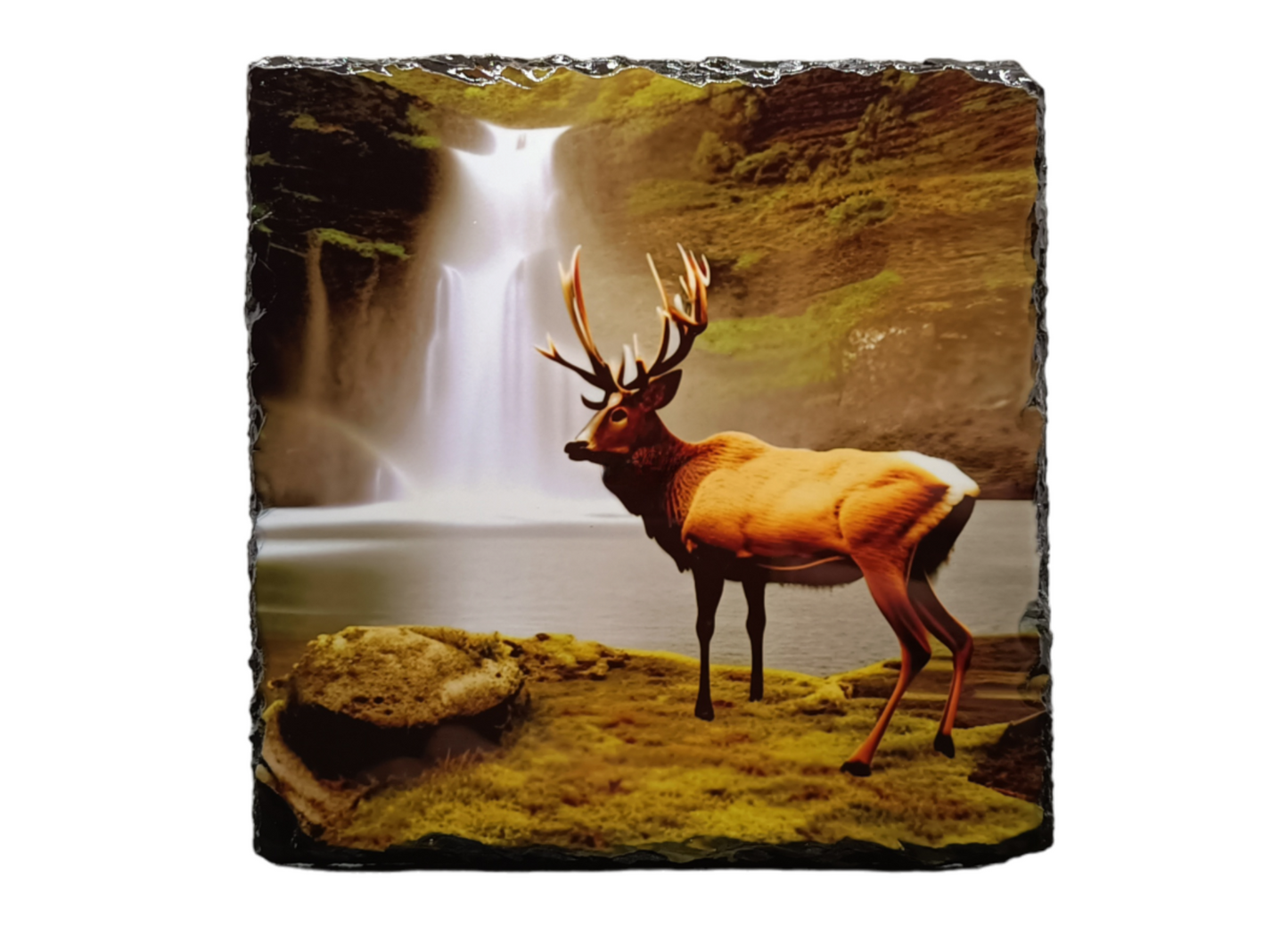 Stag With Waterfall Slate Art