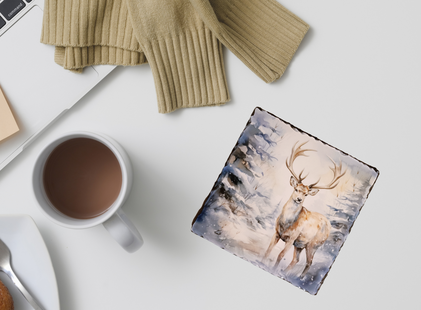 Winter Blue Stag Slate Coaster