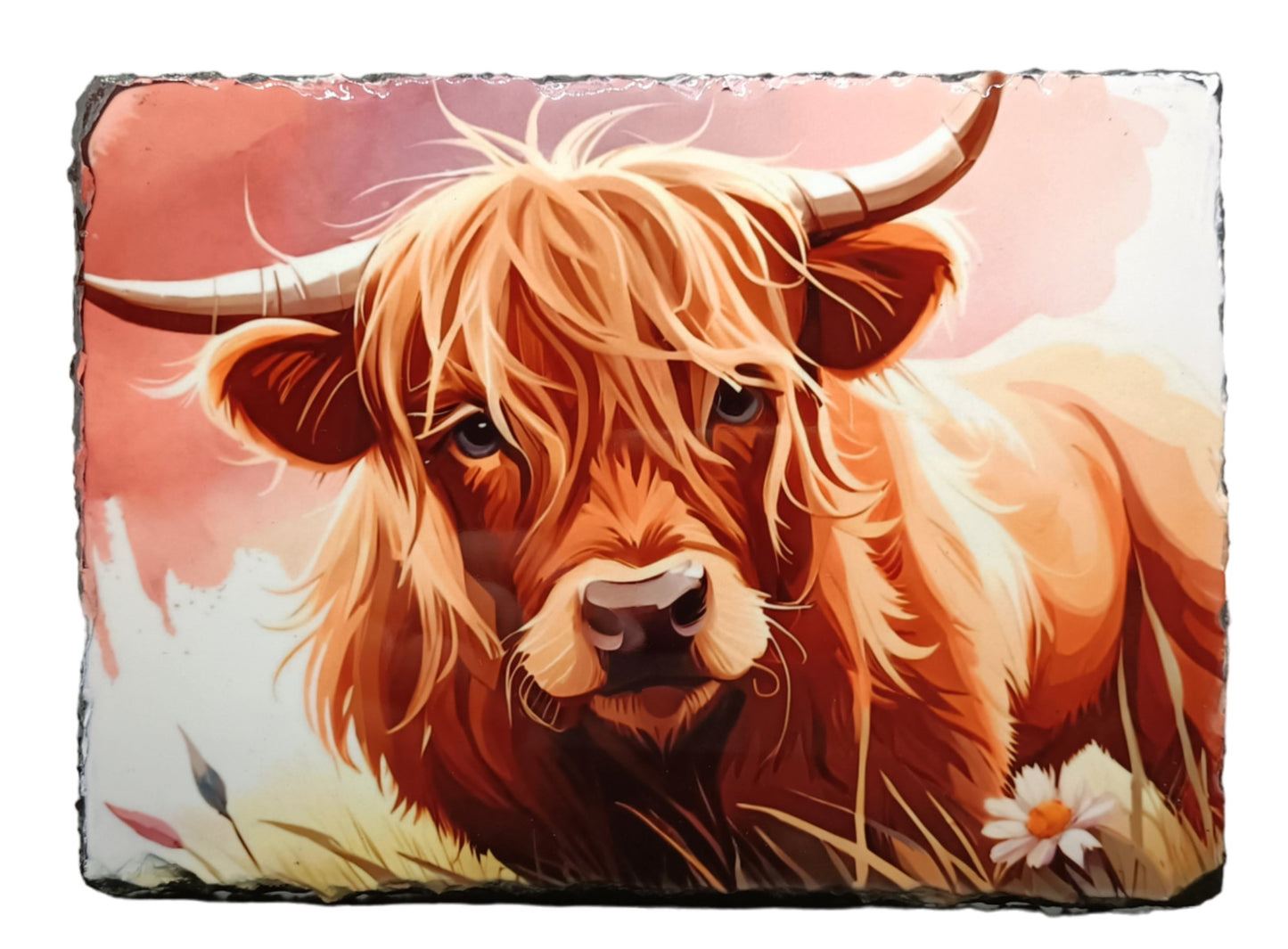 Pink Highland Cow Slate Art