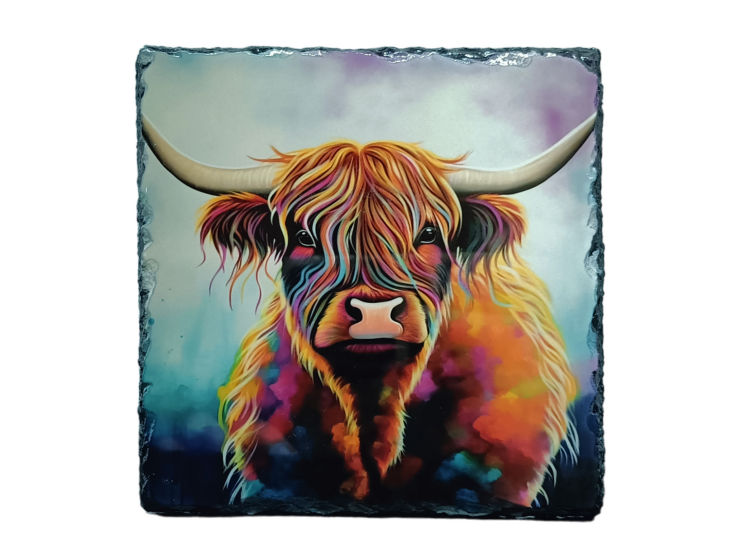 Light Watercolour Background Highland Cow Slate Art