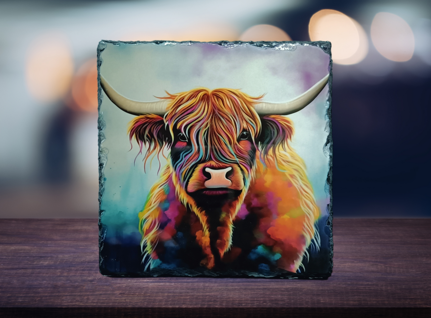 Light Watercolour Background Highland Cow Slate Art