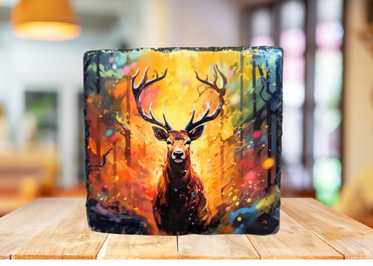 Colour Stag In Forest Slate Art