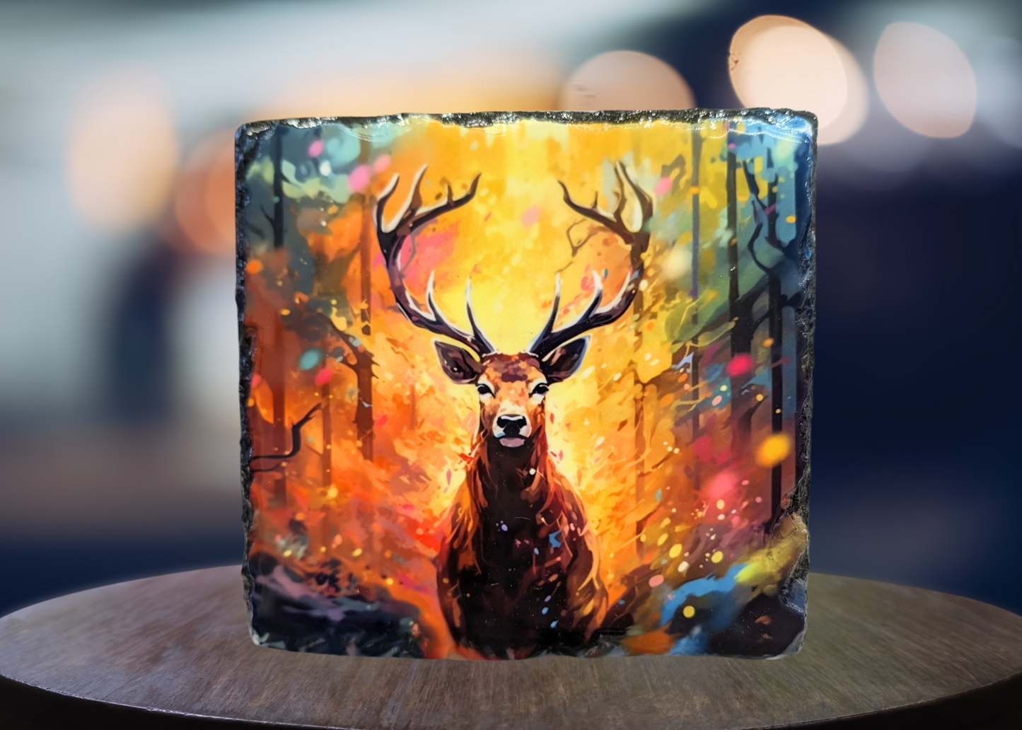 Colour Stag In Forest Slate Art