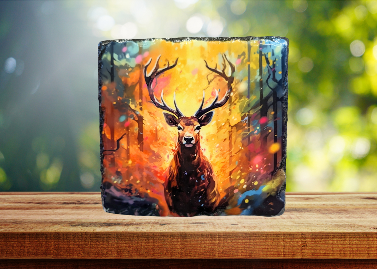 Colour Stag In Forest Slate Art