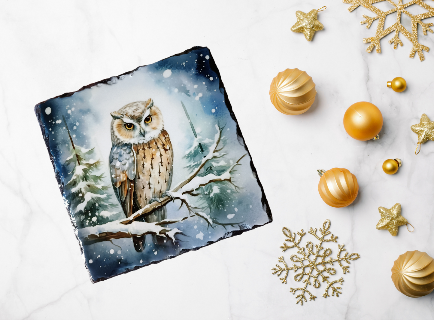 Blue Owl Square Slate Art