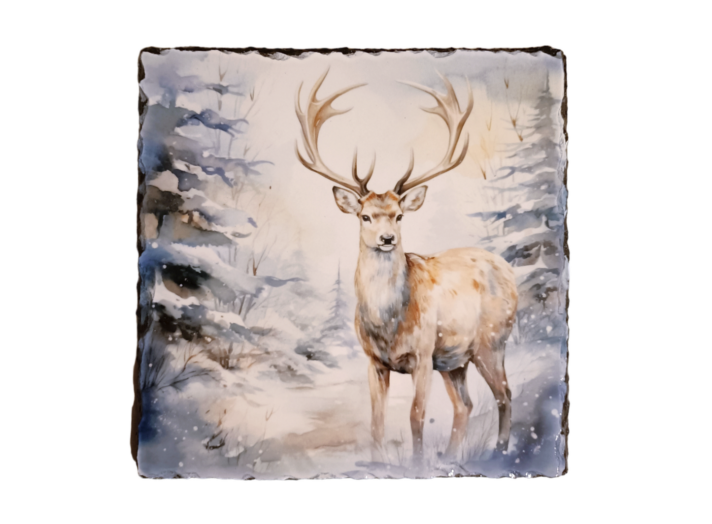 Blue winter Stag Slate Art