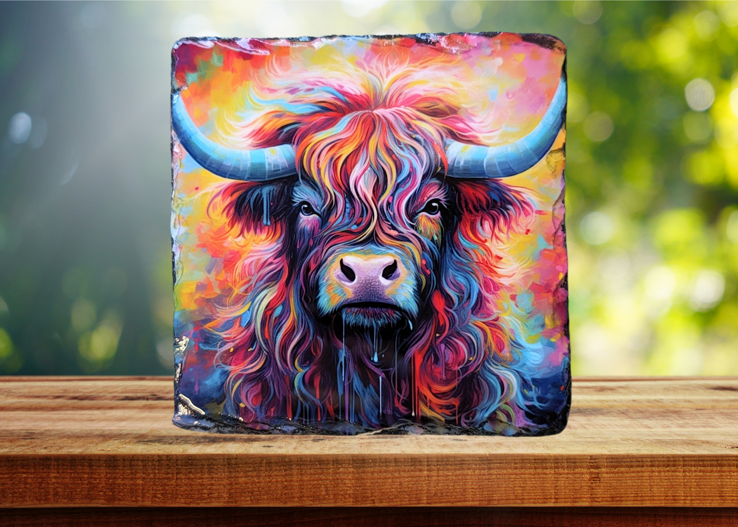 Coloured Cow Slate Art