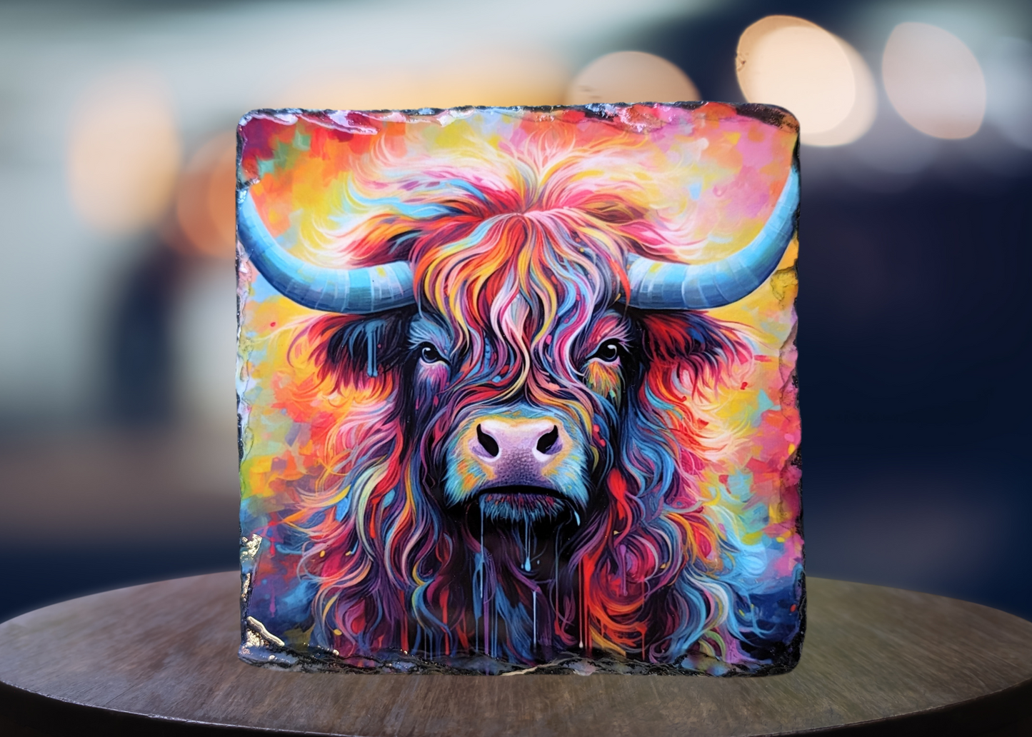 Coloured Cow Slate Art