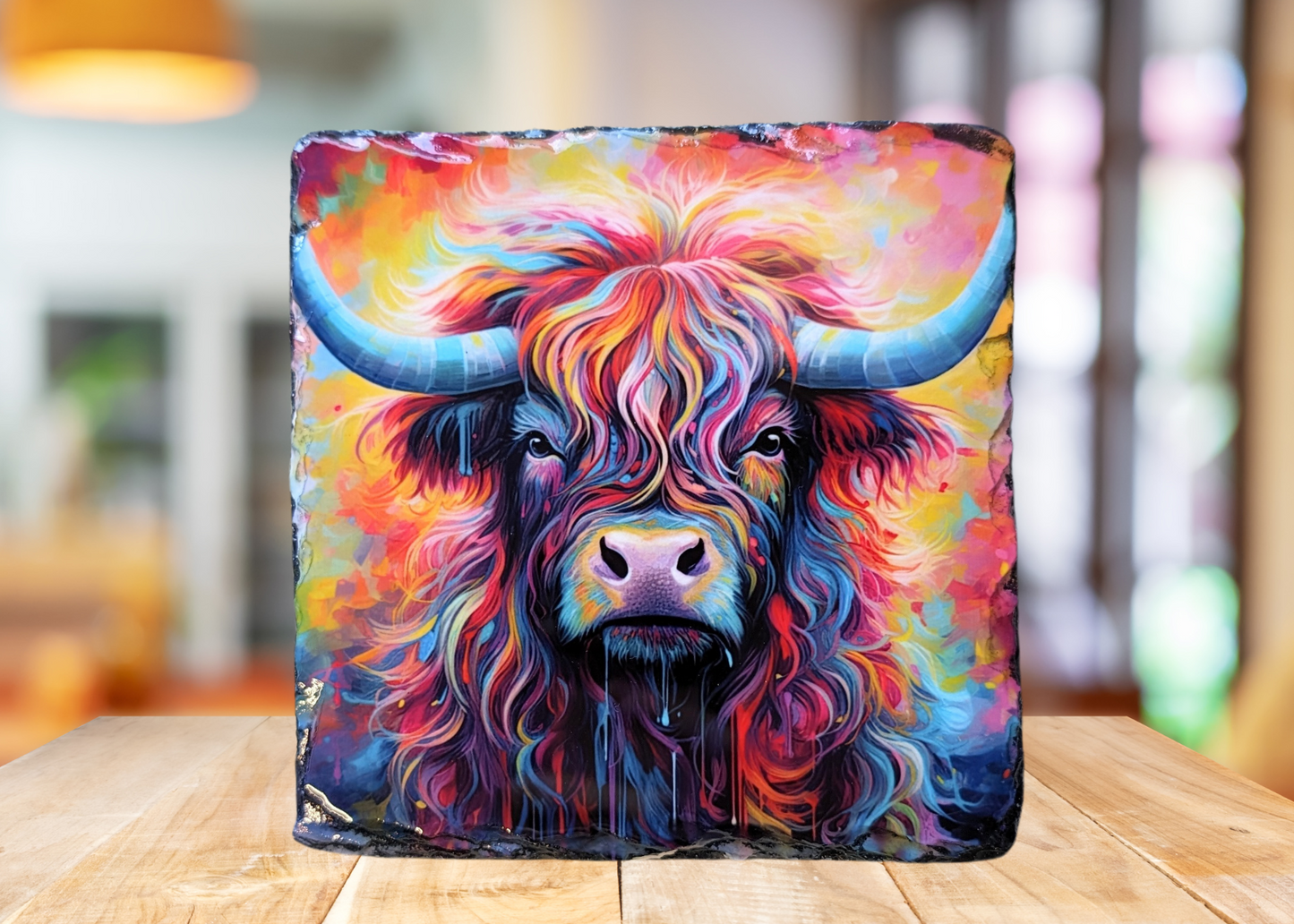 Coloured Cow Slate Art