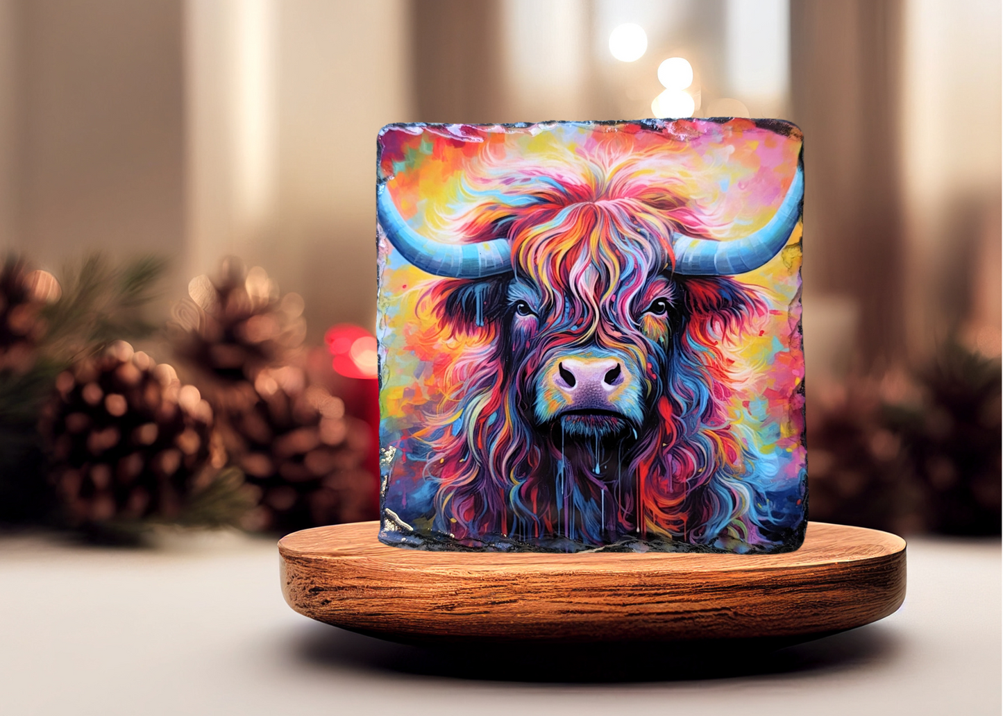 Coloured Cow Slate Art