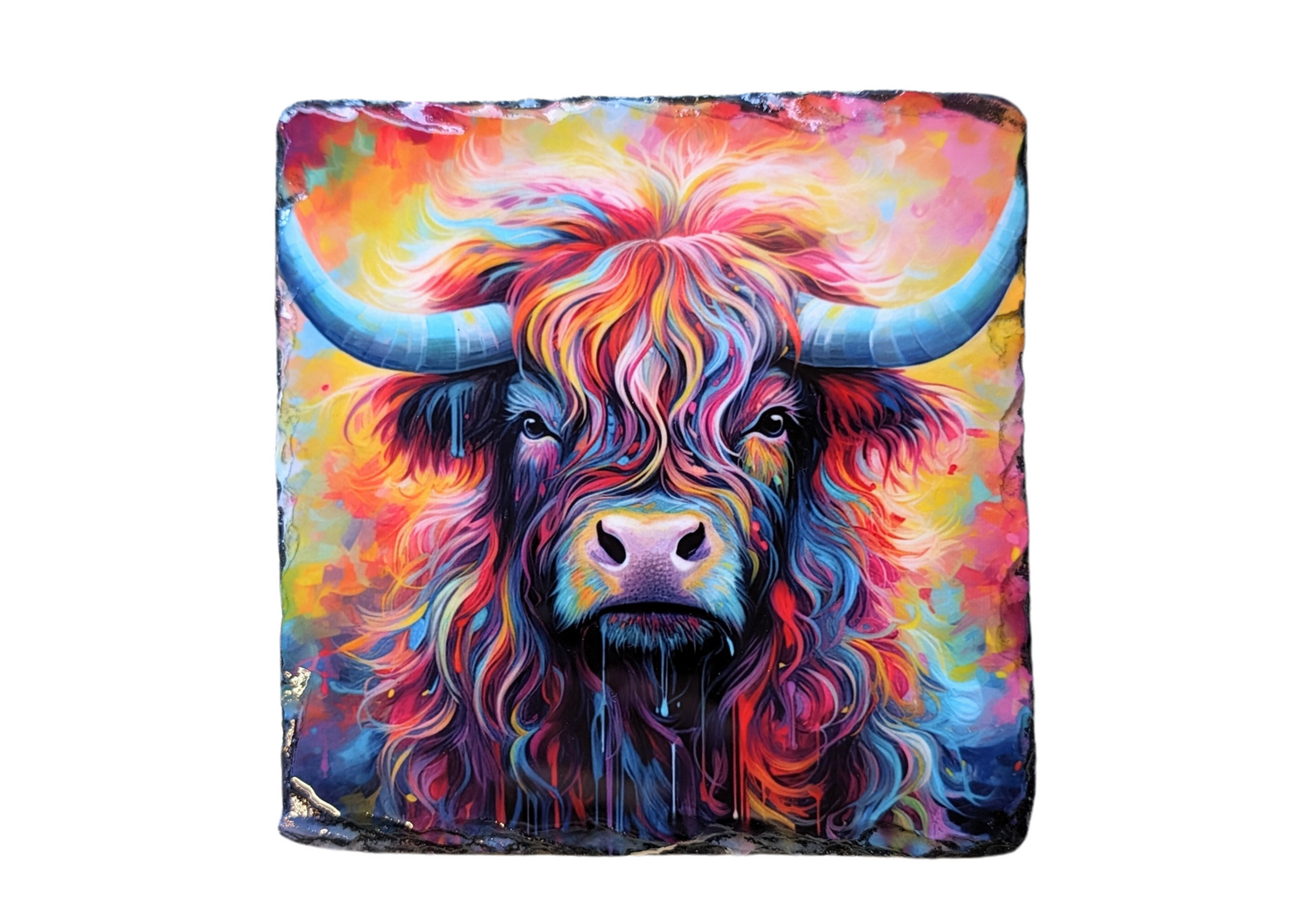 Coloured Cow Slate Art