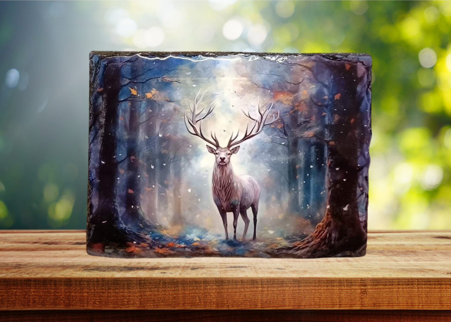 Mystical White Stag Slate Art