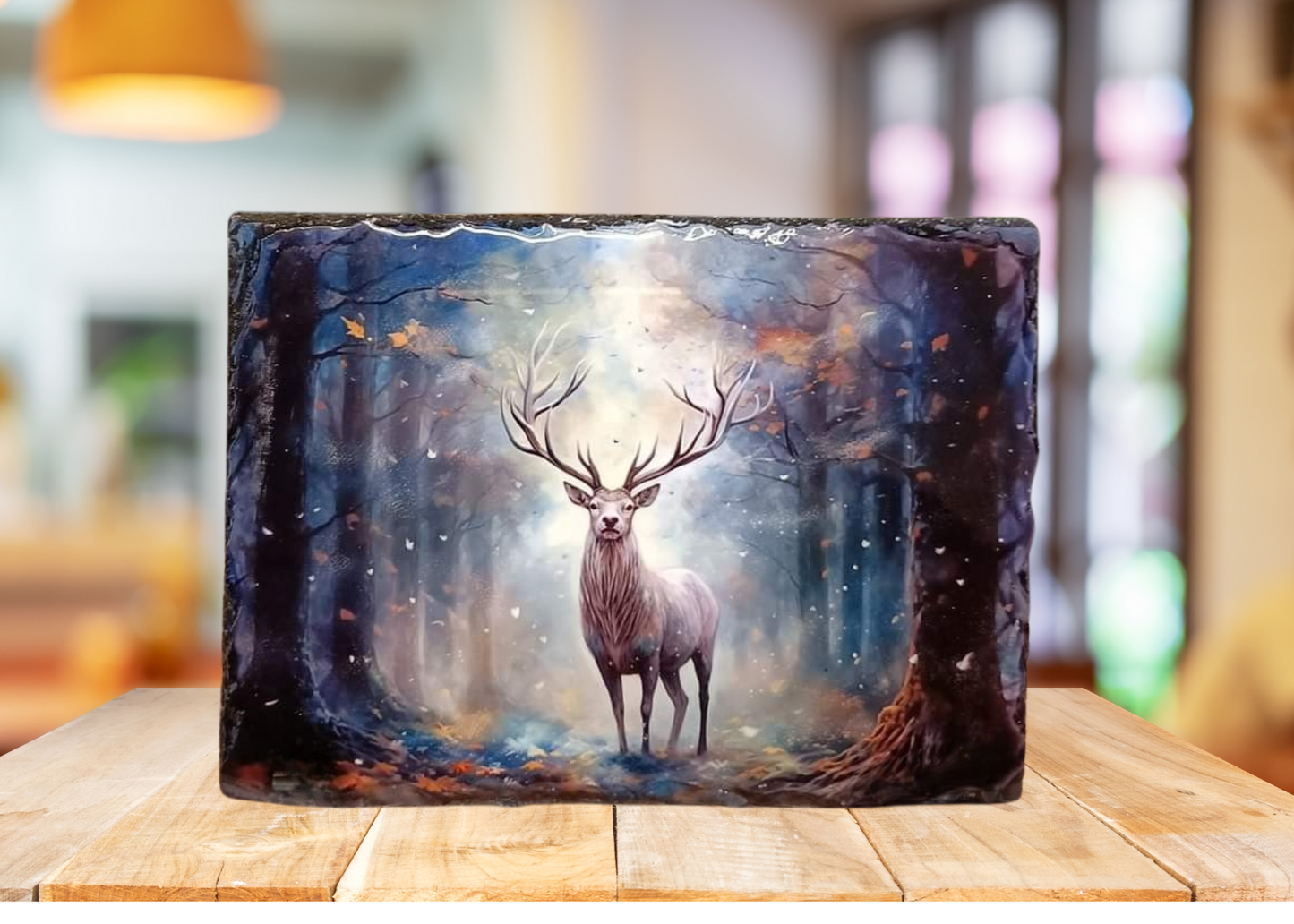 Mystical White Stag Slate Art