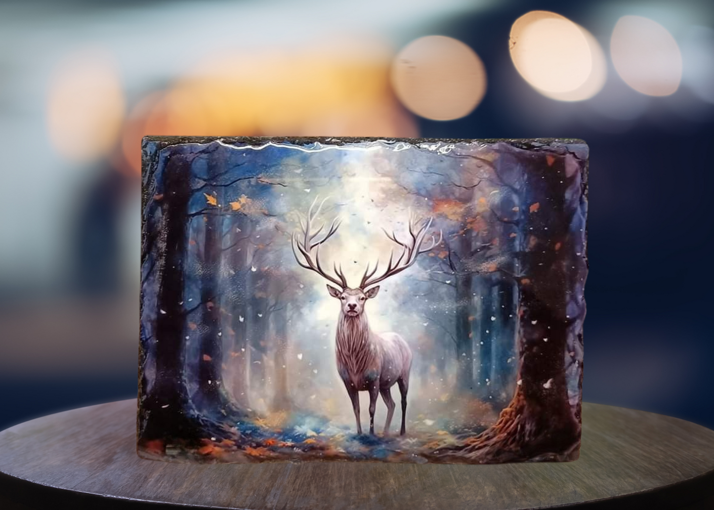 Mystical White Stag Slate Art