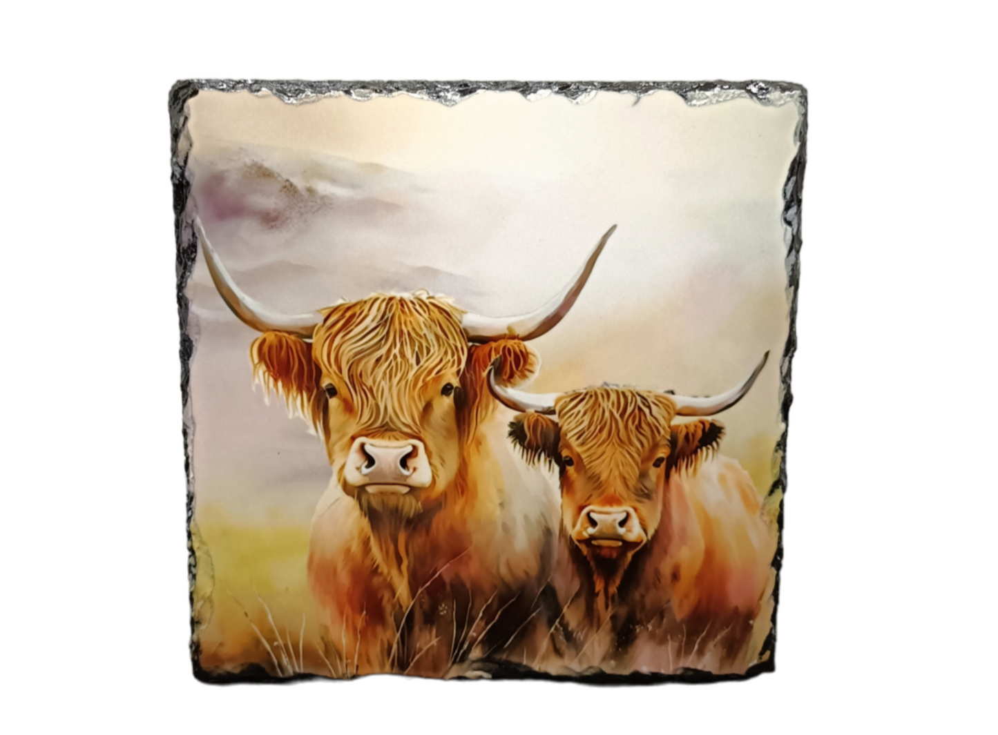 Watercolour Cows In Field Slate Art